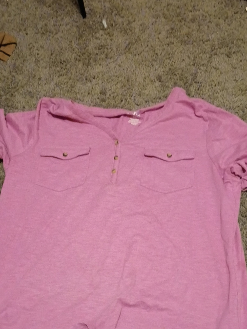 croft & barrow Pink Short-Sleeve Henley Top with Chest Pockets